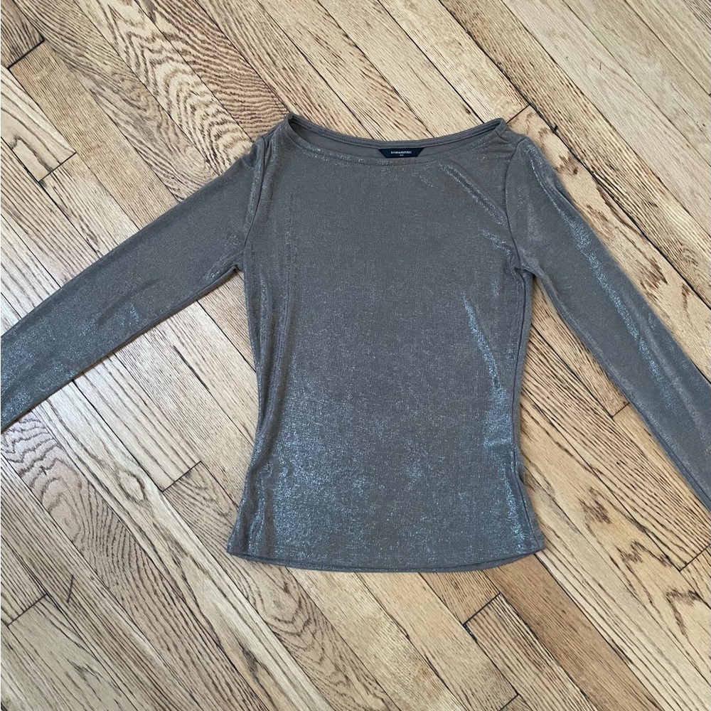Banana Republic Factory foiled ribbed boat-neck top in taupe/gold shimmer